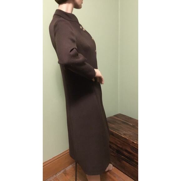 Vintage 1960s ADELE SIMPSON Brown Wool Nehru Collar Lined Fitted Coat - Picture 6 of 9